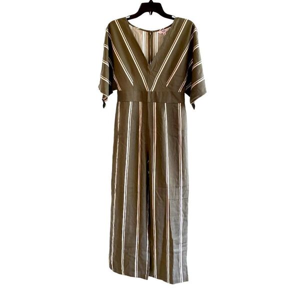 BB DAKOTA STEVE MADDEN olive white stripe zipper button sleeve 8 inch brand new - Picture 1 of 4